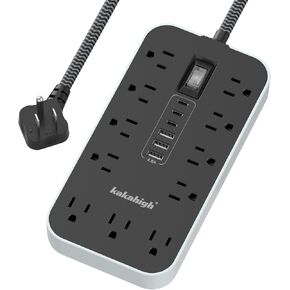 Flat Plug Extension Cord with Multiple Outlets- 5 FT USB Power Strip, 1625W AC Extension Cord with 11 AC Outlet 6 USB (24W/4.8A), Desk Charging Station for Home, Office, Dorm, Gaming Room Essentials