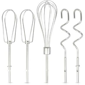 5 PCS Hand Mixer Attachments for Kitchenaid, Professional Hand Mixer Replacement Beaters, Whisk and Dough Hooks, Replacement Beaters for Kitchenaid Hand Mixer Compatible with KHM3 KHM5 KHM7 KHM9