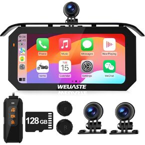 3pcs 1080p كاميرا اندفاعة دراجة نارية ، TPMS ، 6.25 "دراجة نارية Carplay & Android Auto Screen و Hicar ، مستشعر الضوء ، تسجيل حلقة ، وحدة تحكم سلك