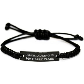 Backpacking Adventures Await - Graduation Gift Cord Bracelet, Quote: 'Backpacking Is My Happy Place'