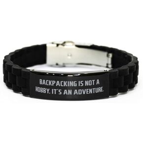 Joke Backpacking Gifts, Backpacking is not a, Appreciation Birthday Black Glidelock Clasp Bracelet For Men Women From Friends