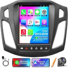 4+64 Android 13 Car Stereo for Ford Focus 2012-2018, 10.4 Inch IPS Touch Screen Car Radio with Wireless Carplay/Android Auto,GPS, WiFi, Bluetooth, Support OBD2/DVR/DSP