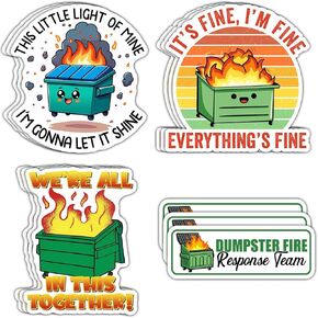 12-Pack Dumpster Fire Stickers - its fine im fine Everythings fine - Waterproof, Durable, 3-Inch Stickers for Laptop, Phone, Water Bottle, Cars, and More - Humorous
