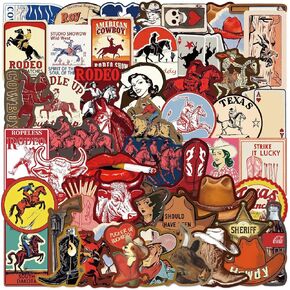 Cowboy Stickers,Country Western Stickers Red Cowgirl Decals for Kids Teens Adults,Vinyl Waterproof for Water Bottle Laptop 50Pcs