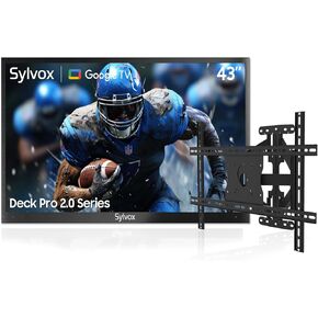 SYLVOX 43 inch Outdoor TV with Wall Mount, 4K, HDR 10, Weatherproof,1000nits, Voice Assistant Remote, for Partial Sun Area(Deck Pro 2.0, Latest Model)