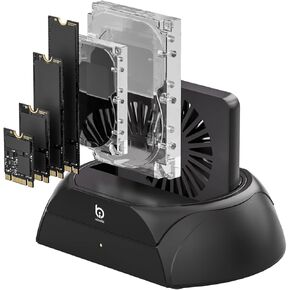Hard Drive Docking Station, Pcie NVMe Adapter with Cooling Fan Superior Cooling Efficiency, External Hard Drive Reader Compatible with M.2 NVMe/SATA SSD & 2.5" and 3.5" SATA HDD SSD