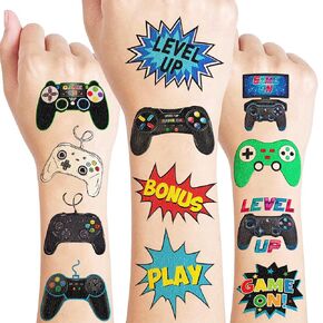 Gamer الوشم المؤقت تحت عنوان زينة حفلات أعياد الميلاد، لوازم ديكورات لطيفة، ملصقات وشم لطيفة 8 أوراق 96 قطعة هدايا للأطفال الأولاد والبنات، ألعاب الفصول الدراسية، جوائز كرنفال عيد الميلاد