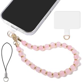 Marble Beaded Phone Wrist Strap Detachable Phone Charm Bracelet Hands-Free Wristlet Strap with Tether Tab Fashion Accessories for Women Girl Universal with Clear Patches