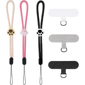 3 Pcs Phone Lanyard, Cat Paw Phone Charm Cellphone Wrist Strap Cellphone Chain Clutch Loop Phones Tether Phones Leash Smartphone Strap Holder for Women Girl Most Smartphones (Black, Brown, Pink)