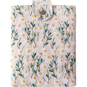 Embroidered Fabric Sleeve for Kindle Oasis, iPad Mini, Kobo Libra 2, Boox Leaf Z – Padded Carrying Case for Small Tablets & E-Readers, Handcrafted Character - White & Beige Daisy