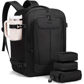 LOVEVOOK Travel Backpack for Men, 40L Carry on Backpack Flight Approved with 3 Packing Cubes, Extra Large Personal Item Bag Fits 17.3 inch Laptop for Business Trip Weekender, Waterproof Daypack, Black