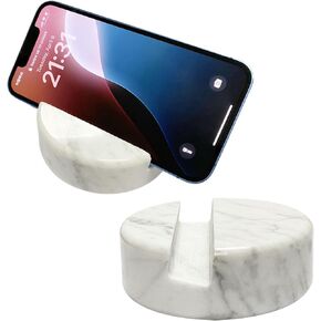 Marble Office Phone Stand for Desk, Portable Mobile Telephone Cellphone Holder for Table/Kitchen/Travel, White