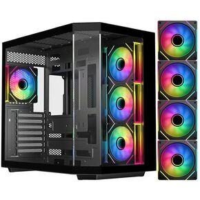 DIYPC ARGB-N3-BK Black USB3.0/ Type C Tempered Glass ATX Gaming Computer Case w/ 3 x Tempered Glass Panel and 4 x ARGB PWM Fans (Pre-Installed). Support BTF Back Plug MB