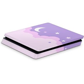 ZOOMHITSKINS Compatible with PS 4 Slim, Moon Pastel Purple Pink Kawaii Anime Cloud Stars, Durable & Fit, Easy to Install, 3M Vinyl, Made in The USA