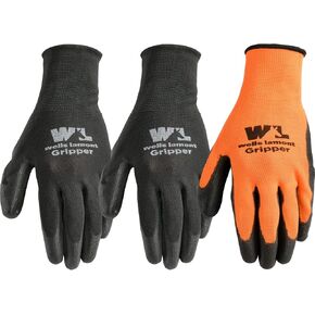 Wells Lamont 3 Pair Pack Ultimate Gripper® Work Gloves with PU-Coating, Large (559LF)