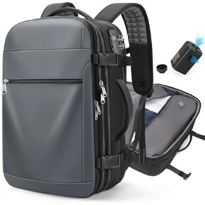Vacuum Backpack Travel – 60L Expandable Vacpack Backpack with Vacuum Pump/TSA Lock/Laptop Compartment (Fits 17"), Water-Resistant Compression Bag for Flight & Business (Black)
