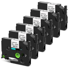 Replace for TZe-231 TZe TZ Tape 12mm 0.47 Laminated White Compatible with Brother P Touch Label Maker Tape Work with Brother Ptouch PT-D220 PT-H110 PT-D210, Pack of 6