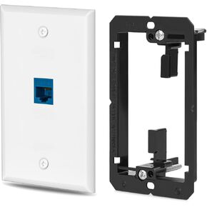 4 Pairs Ethernet Wall Plate Cat6 1 Port Keystone Jack Wall Plate with RJ45 Coupler Outlet Connector and Single Gang Low Voltage Mounting Bracket
