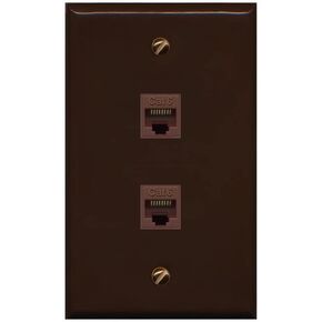 RiteAV 1 Gang 2 Port Cat6 Wall Plate - Brown