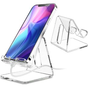 حامل الهاتف الخليوي الأكريليك ، حامل هاتف واضح محمول للمكتب ، متوافق مع Phone16 15 14 13 Pro Max Mini 12 11 Plus SE ، Switch ، هاتف Android ، وسادة ، قرص ، ملحقات مكتب (النمط 1)