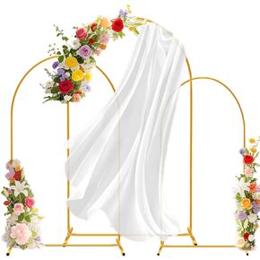 Metal Arch Backdrop Stand Set of 3 (7.2FT,6.6FT,6FT), Gold Wedding Arch Frame Balloon Arch Stand for Wedding Birthday Party Baby Shower Graduation Garden Floral Decor, Easy to Assemble