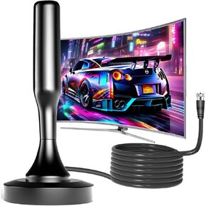 Indoor TV Antenna, TV Antenna for Local Channels, HD Digital Antenna for Smart TV with Strong Magnetic Base for Easy Installation, Supports 15ft Long 4K 1080p Cables