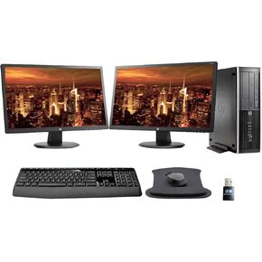 HP Elite 8300 PC, 2 x 24 FHD HP Monitors, Wireless Keyboard and, WiFi, Intel i7, 16GB, 1TB SSD Storage, Windows 10 (Renewed)
