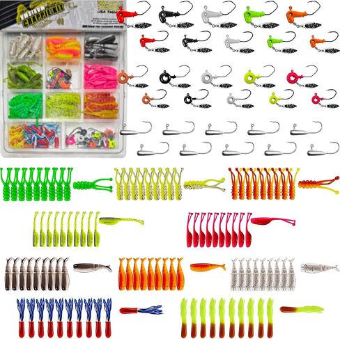 Crappie Lures Tube Tube Lures Kit Jig Heads Kit ، 130/110 PCS Undererspin Fishing Jig Hooks Swimbait with Crappie Baits Tube Worms split tail grub shad minnow for freshwater saltwater bass trout trot trot in Kuwait