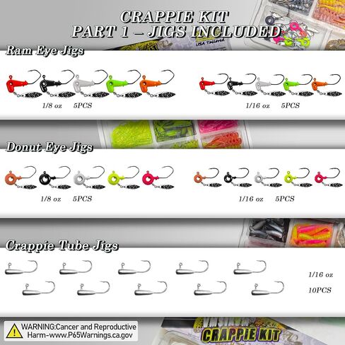 Crappie Lures Tube Tube Lures Kit Jig Heads Kit ، 130/110 PCS Undererspin Fishing Jig Hooks Swimbait with Crappie Baits Tube Worms split tail grub shad minnow for freshwater saltwater bass trout trot trot in Kuwait