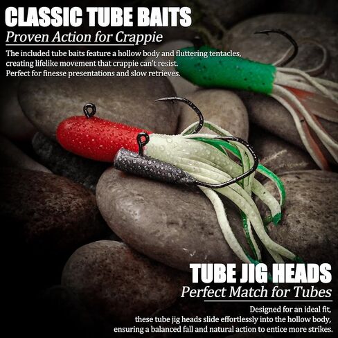 Crappie Lures Tube Tube Lures Kit Jig Heads Kit ، 130/110 PCS Undererspin Fishing Jig Hooks Swimbait with Crappie Baits Tube Worms split tail grub shad minnow for freshwater saltwater bass trout trot trot in Kuwait
