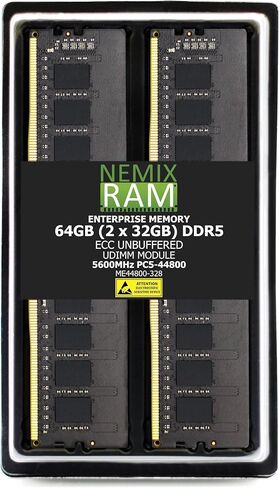 NEMIX RAM 64GB (4X16GB) DDR5 5600MHZ PC5-44800 1Rx8 1.1V CL46 288-PIN ECC Unbuffered UDIMM KIT Compatible with Dell PowerEdge T160 Tower Server in Saudi Arabia