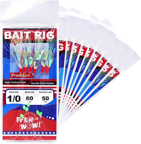 10pks fish wow! حجم 1/0 طعم الصيد منصات قسط جودة الذهب 6-Hook Piscatore إغراء مع حبات الرأس والتوهج والكرة محمل الكرة متشابكة متشابكة in Saudi Arabia