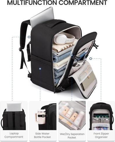 LOVEVOOK Travel Backpack for Men, 40L Carry on Backpack Flight Approved with 3 Packing Cubes, Extra Large Personal Item Bag Fits 17.3 inch Laptop for Business Trip Weekender, Waterproof Daypack, Black in Saudi Arabia