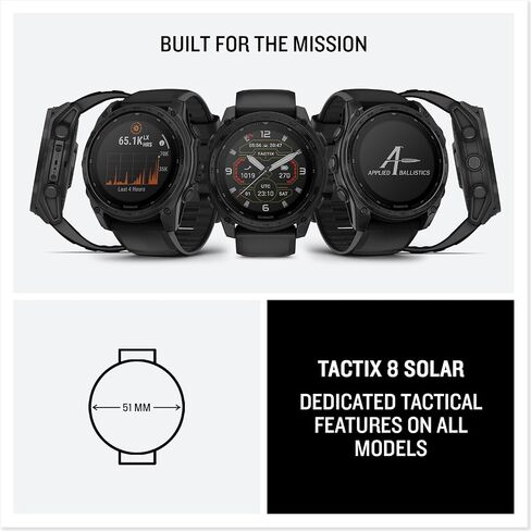 Garmin Tactix 8 51mm Solar Displasing Elite Premium GPS Smartwatch ، تشمل Ballistip Ballists Elite Solver ، مصباح يدوي مدمج ، وحزمة عمر البطارية 48 يومًا وأكثر من ذلك in Kuwait