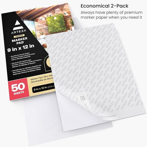 Arteza Marker Pad, 9 x 12 Inches, 50 Sheets, Smooth 73-lb Paper, Glue-Bound, for Alcohol Markers and Fineliner Pens, Art Supplies for Drawing, Sketching, Coloring, and Lettering in Saudi Arabia