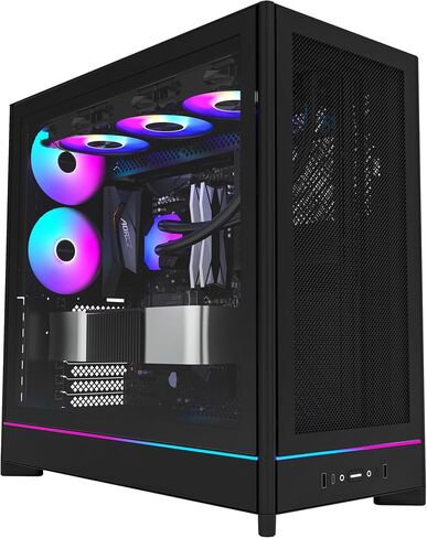 MONTECH HS02 PRO, ATX Mid-Tower PC Case, Gaming PC, High-Airflow, Reversible Layout, Sturdy Curved Tempered Glass Front Panel, 5x ARGB PWM Fan Pre-Installed, Sink-in Design, Toolless Panels, Black, US in Saudi Arabia