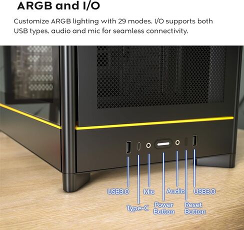 MONTECH HS02 PRO, ATX Mid-Tower PC Case, Gaming PC, High-Airflow, Reversible Layout, Sturdy Curved Tempered Glass Front Panel, 5x ARGB PWM Fan Pre-Installed, Sink-in Design, Toolless Panels, Black, US in Saudi Arabia