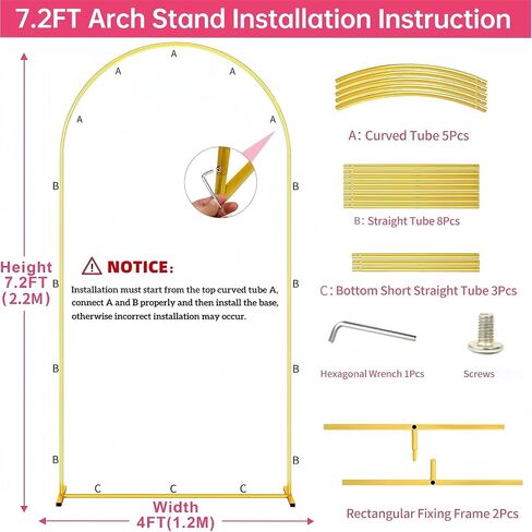 7.2 FT Wedding Arch Backdrop Stand and White Arch Cover Set | Metal Arch Stand with Arch Stand Cover for Birthday Party Wedding Ceremony Bridal Baby Shower Event Decor in Saudi Arabia