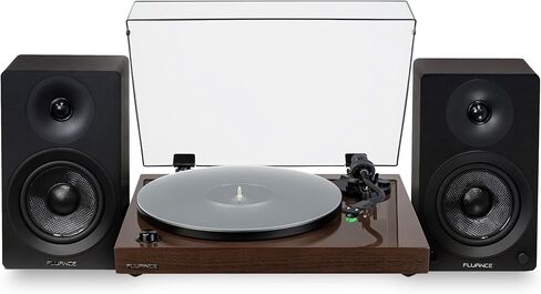 Fluance RT81+ Elite Hifi Vinyl Turntable (Walnut) و AI41 مكبرات الصوت التي تعمل بتكنولوجيا الكتب (White Walnut): صوت عالي الدقة ، مكبر للصوت المتكامل ، خرطوشة صوتية Technica in Saudi Arabia