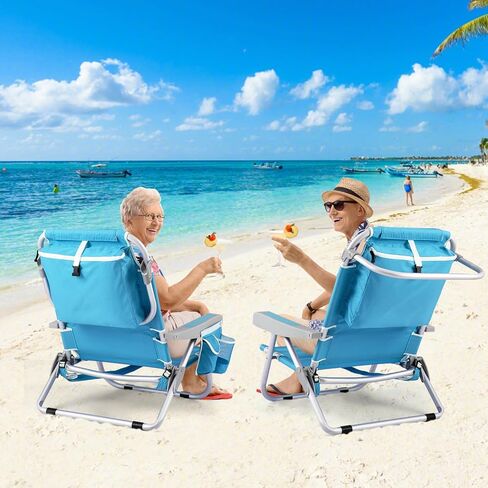 كرسي Goplus Beach ، 2 حزمة 330 رطلاً قابلة للطي على ظهر ظهر للبالغين مع 5 وظائف ، جيوب تخزين ، بار مناشف ومسند رأس ، صالة شاطئية منخفضة قابلة للطي ، ألومنيوم محمولة محمولة كرسي مسطح مسطح in Kuwait