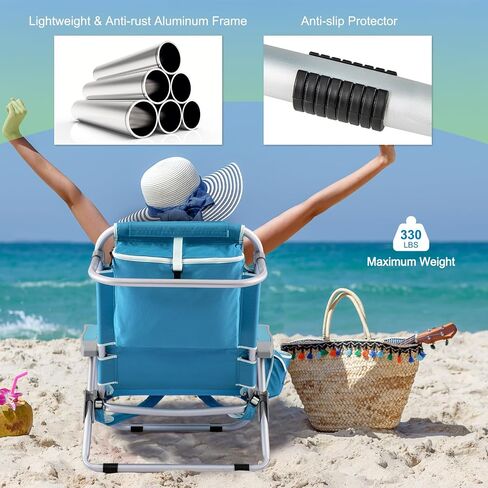 كرسي Goplus Beach ، 2 حزمة 330 رطلاً قابلة للطي على ظهر ظهر للبالغين مع 5 وظائف ، جيوب تخزين ، بار مناشف ومسند رأس ، صالة شاطئية منخفضة قابلة للطي ، ألومنيوم محمولة محمولة كرسي مسطح مسطح in Kuwait