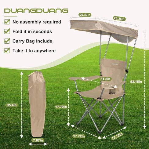 Camping Chair 2 Pack Portable Camping Chair with Canopy,Folding Chair with Canopy, Durable 600D Oxford Canopy Chair for Camping, Beach, Picnics, Fishing & Sports,Black in Saudi Arabia