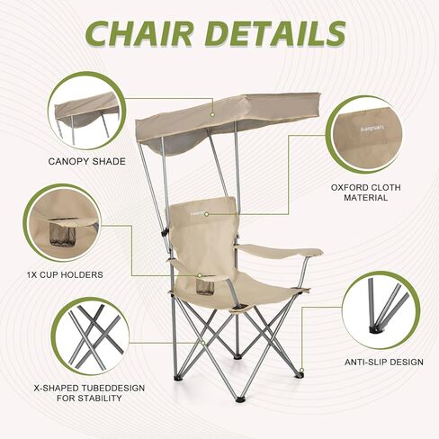 Camping Chair 2 Pack Portable Camping Chair with Canopy,Folding Chair with Canopy, Durable 600D Oxford Canopy Chair for Camping, Beach, Picnics, Fishing & Sports,Black in Saudi Arabia