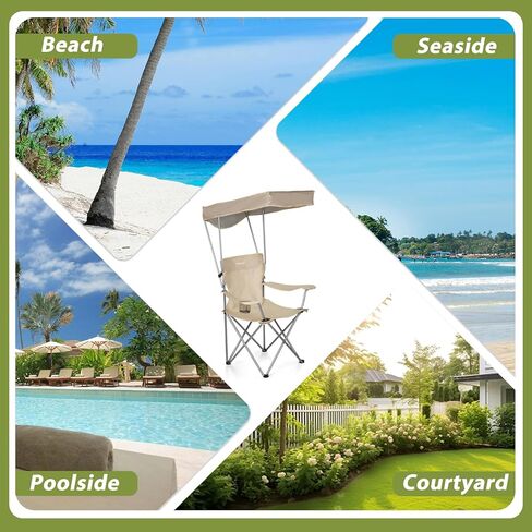 Camping Chair 2 Pack Portable Camping Chair with Canopy,Folding Chair with Canopy, Durable 600D Oxford Canopy Chair for Camping, Beach, Picnics, Fishing & Sports,Black in Saudi Arabia