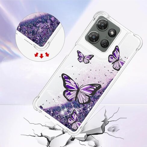 for Moto G Power 5G 2025 Case, Moto G Play 2025 Case with Screen Protector, Women Girls Glitter Bling Liquid Floating Cute Phone Case Soft TPU Shockproof Protective Cover -Blue Butterfly in Kuwait
