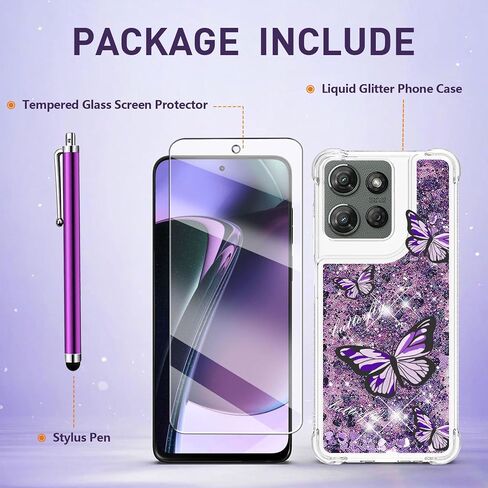 for Moto G Power 5G 2025 Case, Moto G Play 2025 Case with Screen Protector, Women Girls Glitter Bling Liquid Floating Cute Phone Case Soft TPU Shockproof Protective Cover -Blue Butterfly in Kuwait