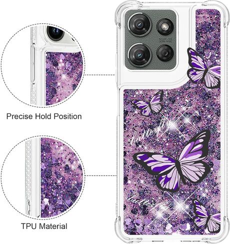 for Moto G Power 5G 2025 Case, Moto G Play 2025 Case with Screen Protector, Women Girls Glitter Bling Liquid Floating Cute Phone Case Soft TPU Shockproof Protective Cover -Blue Butterfly in Kuwait