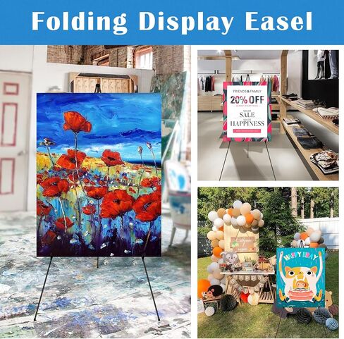 Falling in Art Display Easel Stand, 63" Instant Adjustable Poster Easel, Easy Folding Portable Tripod Stand for Signs, Posters, Wedding, Holds 5 lbs (White) in Saudi Arabia