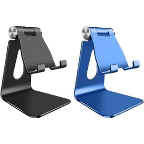 Adjustable Cell Phone Stand, Phone Holder,Tablet Stand Dock,Aluminum Desktop Compatible with iPhone 12 iPad,Samsung Galaxy,Google All Smart Phone/Tablets Under 10 in-Black + Royal Blue