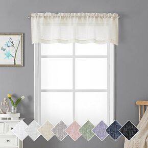 Lecloud Doris Black Curtain Sheer Valance 14 Inches Length，Semi Sheer Bedroom Valance Curtains Small Window, Kitchen Curtain Valance for Living Room Window Curtains Slub Dual Rod Pockets, 60x14 Inch